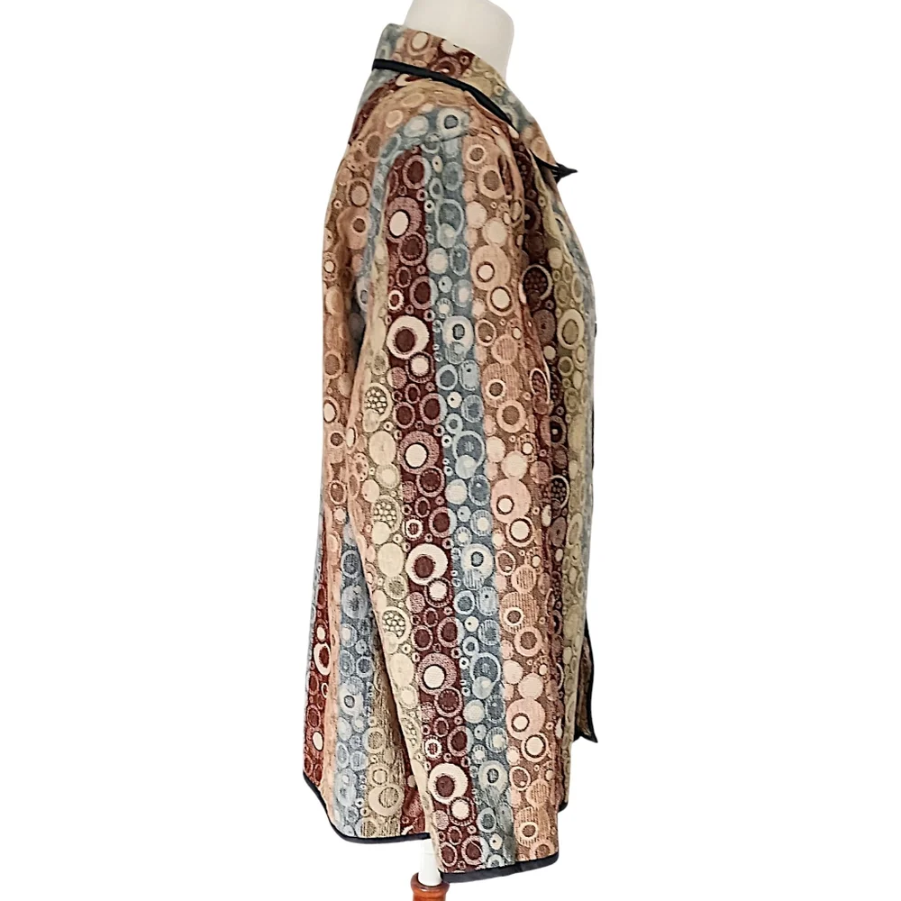 I Reversibles Tapestry Chore Jacket Sz‎ L Boho Damask Utility Boxy Career Button